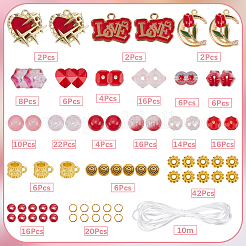 Valentine's Day Theme DIY Glass Beads Stretch Bracelet Jewelry Kits&nbsp;DIY-SC0028-68
