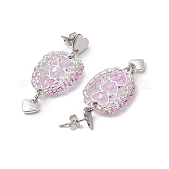 304 Stainless Steel Faceted Bicone Glass Beads Dangle Stud Earrings&nbsp;EJEW-WZ00437-04