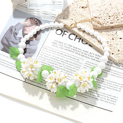 Flower Acrylic Round Graduated Beaded Bib Necklaces with Alloy End Chains&nbsp;FS-WGF8012-01