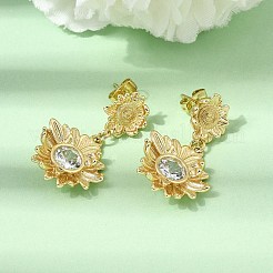 Brass Clear Cubic Zirconia Stud Dangle Stud Earrings&nbsp;EJEW-G473-07G