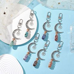 7Pcs 7 Styles Chakra Natural & Synthetic Gemstone Chip Beads inside Glass Wishing Bottle Pendant Decorations&nbsp;HJEW-JM02343