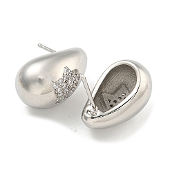 Rack Plating Brass Micro Pave Clear Cubic Zirconia Stud Earring&nbsp;EJEW-C102-29A-P