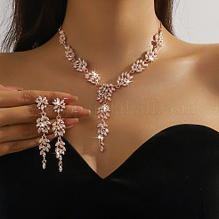 Ear of Wheat Alloy Crystal Rhinestone Pendant Necklaces & Stud Dangle Earrings Sets&nbsp;FS-WGD4E70-02