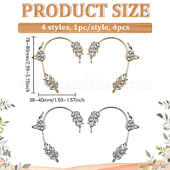 4Pcs 4 Styles Leaf Alloy Rhinestone Cuff Earrings&nbsp;EJEW-GO0002-29