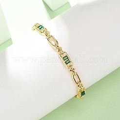 Oval & Paperclip Brass Micro Pave Cubic Zirconia Link Chain Bracelets for Women&nbsp;BJEW-D458-01G-05