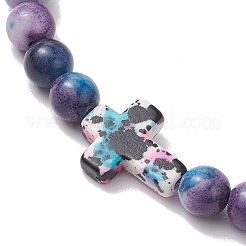 Adjustable Synthetic Ocean White Jade & Turquoise Beads Braided Bead Bracelets&nbsp;BJEW-JB11297-01