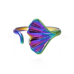 304 Stainless Steel Leaf Cuff Ring&nbsp;RJEW-N038-051