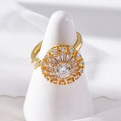 Sunflower Rotatable Open Cuff Rings for Women&nbsp;RJEW-C118-10G
