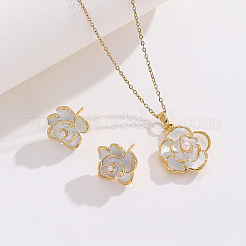 Brass Enamel Flower Pendant Necklaces & Stud Earrings Sets for Women&nbsp;FS-WG71802-01