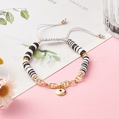 Handmade Disc Polymer Clay Braided Bead Bracelet&nbsp;BJEW-JB07408-01