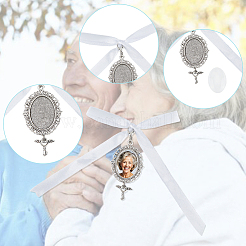 Tibetan Style Alloy & Glass Oval Photo Bouquet Hanging Ornaments&nbsp;HJEW-HY0001-11