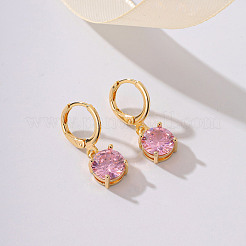Elegant French Style Brass Pave Clear Cubic Zirconia Flat Round Hoop Earrings&nbsp;KO2254-1