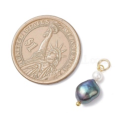 Natural Freshwater Pearl Potato & Shell Pearl Round Bead Pendants&nbsp;X-PALLOY-JF04714-01