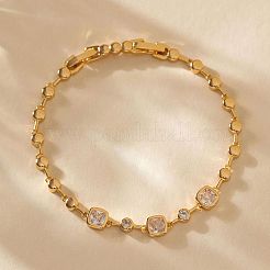 Brass Pave Clear Cubic Zirconia Link Chain Bracelets for Women&nbsp;FS-WG70203-01