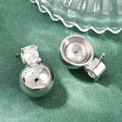 Brass Pave Clear Single Cubic Zirconia Stud Earrings&nbsp;EJEW-G471-36P
