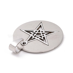 Non-Tarnish Flat Round with Star 201 Stainless Steel Pendants&nbsp;STAS-I032-146