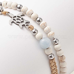 2Pcs 2 Style Synthetic Turquoise(Dyed) & Natural White Jade Braided Bead Bracelets Set&nbsp;BJEW-JB09255