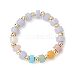 3Pcs Gemstone Disc Bead with Brass Finger Rings&nbsp;RJEW-JR00985-02