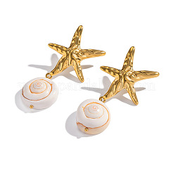 304 Stainless Steel Starfish with Shell Shape Dangle Stud Earrings&nbsp;JP3021
