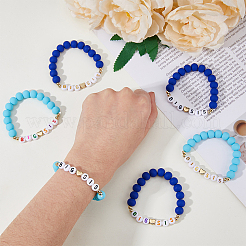 6Pcs 6 Color Word BIG SIS Acrylic & Polymer Clay & CCB Heart Beaded Stretch Bracelets Set&nbsp;BJEW-FI0001-53