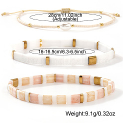 3Pcs 3 Styles Bohemian Glass Seed Beads Adjustable Bracelets & Stretch Bracelets Set for Women&nbsp;VZ8961-1