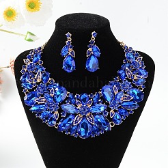 Flower & Teardrop Alloy Rhinestone Pendant Necklaces & Stud Dangle Earrings Sets&nbsp;FS-WG349E6-02