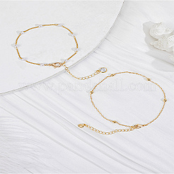 Brass Lucky Ball Chain Anklets & Brass Rhinestones and Resin Chain Bracelets Sets for Women&nbsp;SJEW-LP0001-12