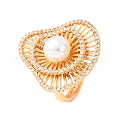 Adjustable Brass Micro Pave Clear Cubic Zirconia with ABS Plastic Pearl Cuff Rings&nbsp;RJEW-G368-04G