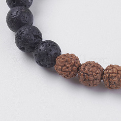 Natural Lava Rock and Rudraksha Beads Stretch Bracelets&nbsp;BJEW-E326-01