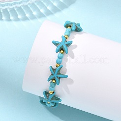 Synthetic Turquoise & Brass Beads Stretch Bracelets for Women Men&nbsp;BJEW-JB13877-01