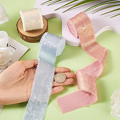 3 Rolls 3 Colors Single Face Hot Stamping Polyester Frayed Ribbon&nbsp;OCOR-TA0002-61