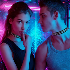 Punk-style Alloy Square Shaped Rivet Imitation Leather Chocker Necklaces&nbsp;NJEW-CL0001-28