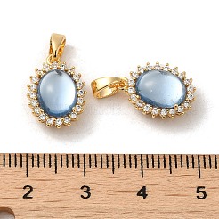 Brass Micro Pave Clear Cubic Zirconia Oval Connector Charms&nbsp;KK-M270-38G