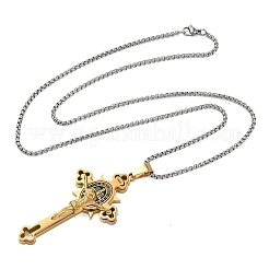 Religion 201 Stainless Steel Enamel Saint Benedict Crucifix Cross Pendant 304 Stainless Steel Box Chain Necklaces&nbsp;SA-CBA3211-03GP
