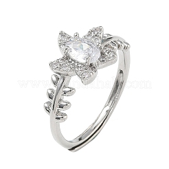 Adjustable Brass Micro Pave Clear Cubic Zirconia Finger Rings&nbsp;RJEW-H268-03P