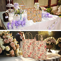 16Pcs 4 Styles Flower Print Paper Bags with Handles&nbsp;ABAG-BBC0001-30