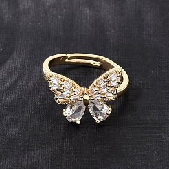 Brass Micro Pave Clear Cubic Zirconia Cuff Open Ring&nbsp;CU-CBA5C10-10G