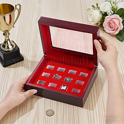 12-Slot Wooden Champion Rings Storage Boxes with Clear Acrylic Window Lid&nbsp;CON-WH0089-287