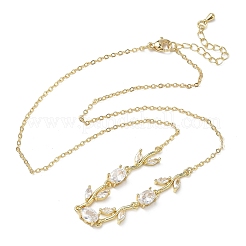 Brass Pave Cubic Zirconia Rose Flower Link Cable Chain Necklaces for Women&nbsp;NJEW-C121-05B-01G