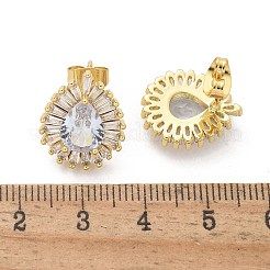 Brass Micro Pave Clear Cubic Zirconia Stud Earrings&nbsp;EJEW-C139-03G