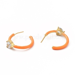 Clear Cubic Zirconia Heart Stud Earrings with Enamel&nbsp;EJEW-K093-07G