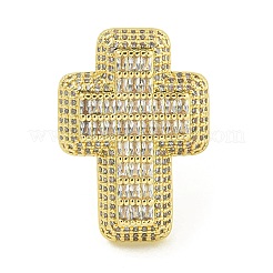 Cross Brass with Cubic Zirconia Open Cuff Rings&nbsp;RJEW-U011-09G-01