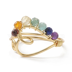 Natural Mixed Gemstone Braided Beaded Heart Open Cuff Ring&nbsp;RJEW-JR00549