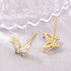 Brass Micro Pave Cubic Zirconia Stud Earrings for Women&nbsp;KK-A305-06G-01