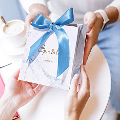 Marble Print Paper Candy Box with Cornflower Blue Polyester Ribbon&nbsp;CON-WH0106-06