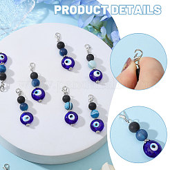 18Pcs Handmade Evil Eye Lampwork Bead & Natural Black Agate Pendant Decorations&nbsp;HJEW-CA00078