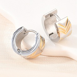 Two Tone 304 Stainless Steel Stripe Hoop Earrings&nbsp;EJEW-L307-04GP-02