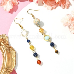 Chakra Theme Natural & Synthetic Mixed Gemstone Beads Dangle Earrings&nbsp;EJEW-TA00382