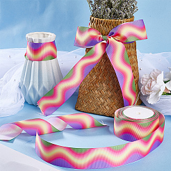 10M Gradient Color Polyester Grosgrain Ribbon&nbsp;OCOR-WH0078-74B
