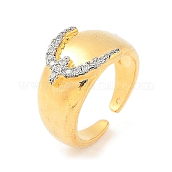 Brass Micro Pave Clear Cubic Zirconia Open Cuff Rings for Women&nbsp;RJEW-R011-03G-02